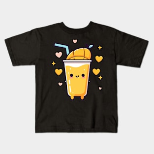 Kawaii Mango Drink with a Mango Slice and Hearts | Cute Kawaii Food Art Kids T-Shirt